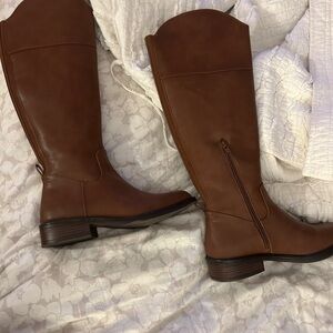 Brown leather boots